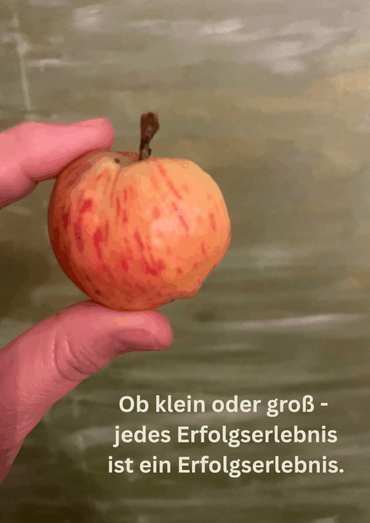 Egal wie groß. Es ist Erfolgserlebnis. Apfel mit grünen Hintergrund.